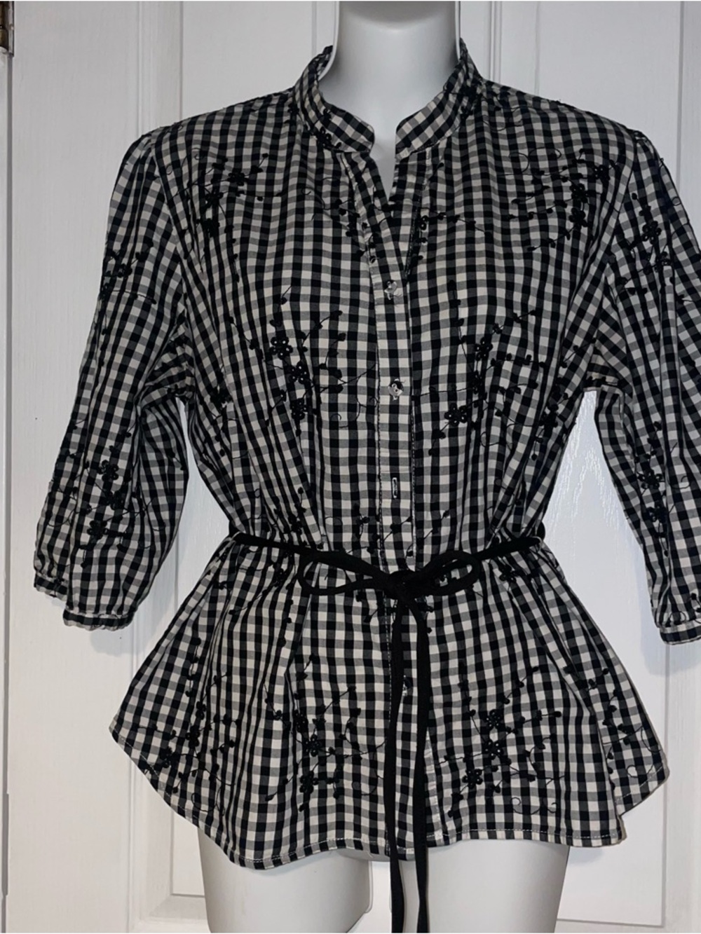 Autograph Black & White Gingham Tie-Waist Button Down Shirt